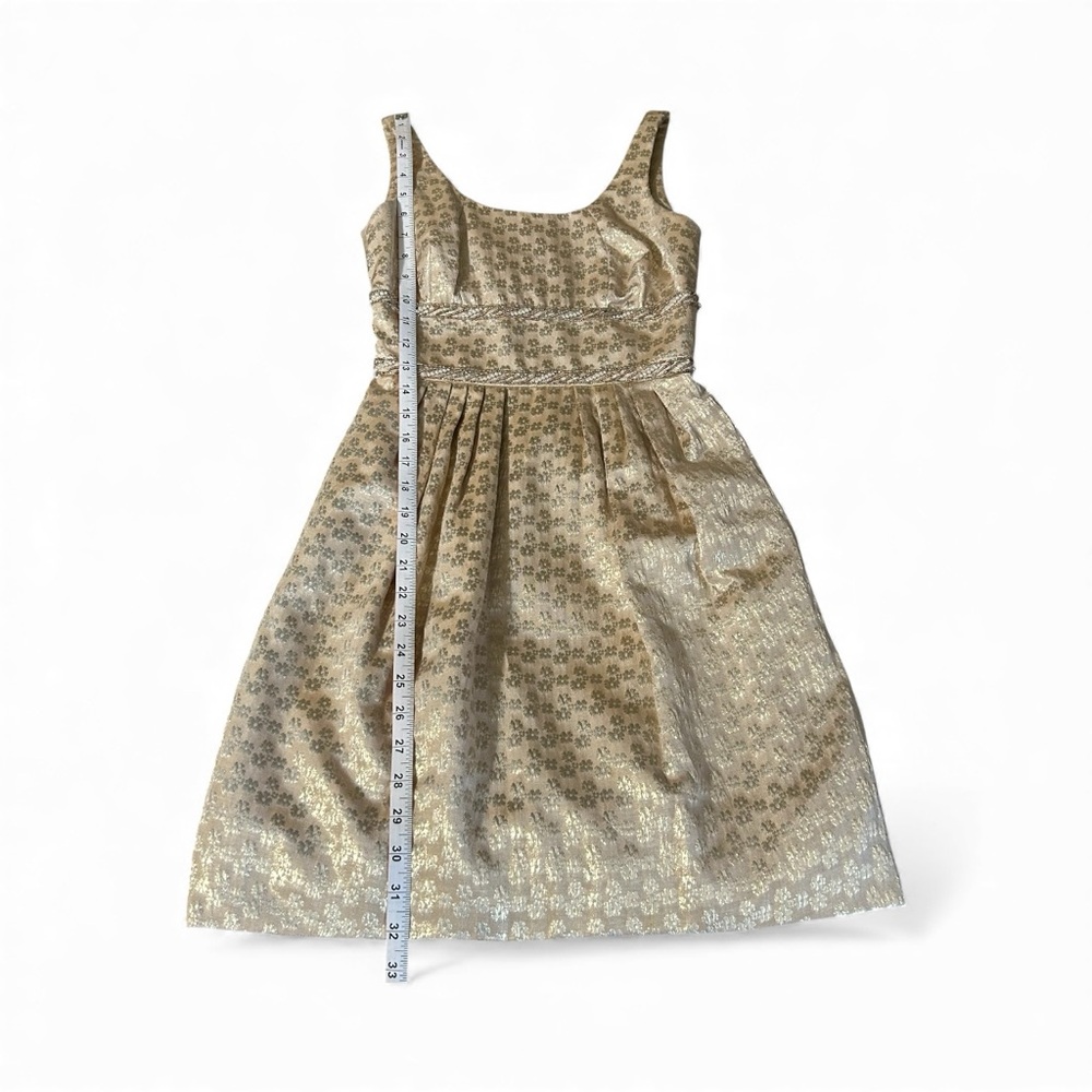 Carmen Marc Valvo Gold Metallic Brocade Fit & Flare Dress (Size 2) - Picture 7 of 10